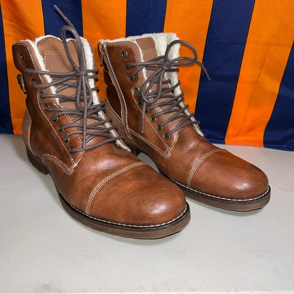 Dexter Brown Boots Men size 11.5 Cognac Fleece-Lined Liam Cap Toe 171852 faux - Picture 2 of 9